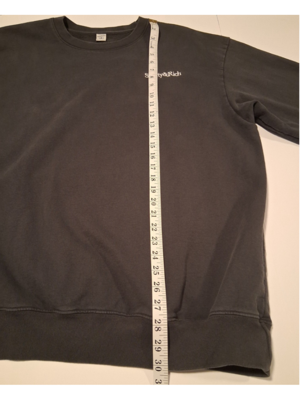 Sporty & Rich Serif Logo Crewneck Mens XL Sweatshirt Faded Black USA Made Baggy - Picture 9 of 9